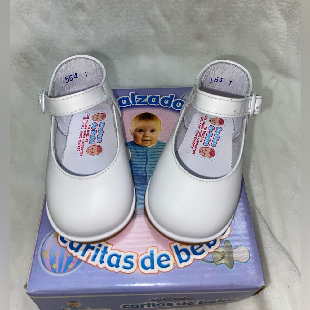 Baby Shoes - Size 1 - Made in Mexico - Caritas De Bebé Brand - White Shoes Girl